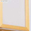 Minimalist white glass wall sconce with wooden frame for corridors
