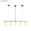 DecorBites™ Contemporary Linear Metal Island Lighting with 5 Bulbs - White/Gold Finish Ceiling Lamp for Dining Room