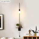 Minimalist white gooseneck wall sconce with shelf bedroom wall light