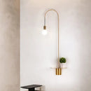 Minimalist white gooseneck wall sconce with shelf bedroom wall light