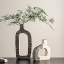 Minimalist white & gray geometric stripes ceramic flower vase living room