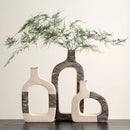 Minimalist white & gray geometric stripes ceramic flower vase living room