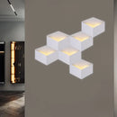 Minimalist white metallic geometric wall mount light for corridor