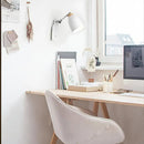 Minimalist white tapered wall light with wood accents – study desk lamp