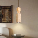 Minimalist wood and cuboid stone led pendant light dining room