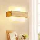 Minimalist wood and opal glass wall sconce bedroom light