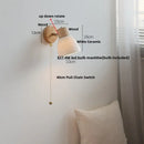 Minimalist wood and white ceramic led wall light bedroom lamp