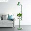 Mint green bell shaped living room metal floor light with wood shelf