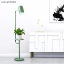 Mint green bell shaped living room metal floor light with wood shelf