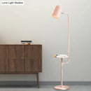 Mint green bell shaped living room metal floor light with wood shelf