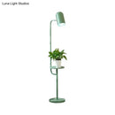 Mint green bell shaped living room metal floor light with wood shelf