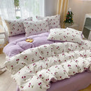 Mint green & cream cartoon heart plant quilt set bedroom bedding