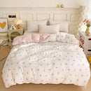 Mint green & cream cartoon heart plant quilt set bedroom bedding