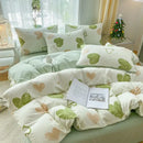 Mint green & cream cartoon heart plant quilt set bedroom bedding
