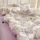 Mint green & cream cartoon heart plant quilt set bedroom bedding