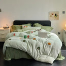 Mint green embroidered matte ant velvet duvet set bedroom blanket