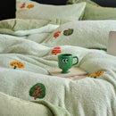 Mint green embroidered matte ant velvet duvet set bedroom blanket