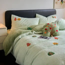 Mint green embroidered matte ant velvet duvet set bedroom blanket