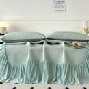 Mint green floral quilted bed skirt set bedroom mattress mat