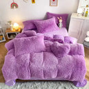 Mint green fluffy faux fur bedding set with heart pillow bedroom