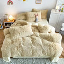 Mint green fluffy faux fur bedding set with heart pillow bedroom