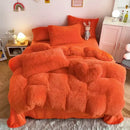Mint green fluffy faux fur bedding set with heart pillow bedroom