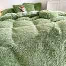 Mint green fluffy faux fur bedding set with heart pillow bedroom