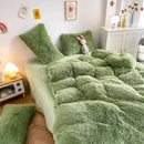 Mint green fluffy faux fur bedding set with heart pillow bedroom