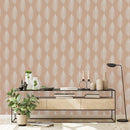 Beige Wallpaper with Leaves Contour