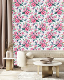 Modish White Wallpaper with Pink Flowers Smart