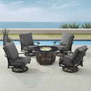 Black Aluminum Fire Table Set with Four Club Chairs