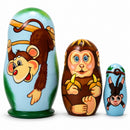Set of 3 Smiling Monkeys Wooden Nesting Figurines 4.25 Inches