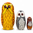 Set of 3 Owls Wooden Nesting Figurines 4.25 Inches