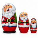 Set of 3 Smiling Santa Figurines Wooden Nesting Dolls 4.25 Inches