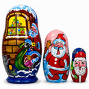 Set of 3 Santa's Delivering Gifts Wooden Nesting Dolls 4.25 Inches