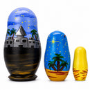 Set of 3 Wooden Nativity Nesting Dolls Religious Christmas Figurines