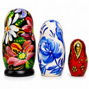 Set of 3 Khokhloma Flowers Wooden Nesting Dolls 4.25 Inches