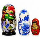Set of 3 Khokhloma Flowers Wooden Nesting Dolls 4.25 Inches