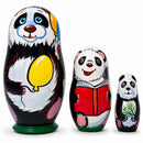 Set of 3 Panda Bears Family Wooden Nesting Dolls 4.25 Inches