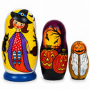 Set of 3 Halloween Witch and Pumpkins Wooden Nesting Dolls 4.25 Inches