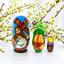 Set of 3 Jesus with Cross, Easter Eggs Wooden Nesting Dolls 4.25 Inches