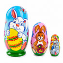Set of 3 Bunnies and Easter Eggs Wooden Nesting Dolls 4.25 Inches