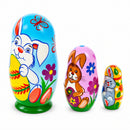 Set of 3 Bunnies and Easter Eggs Wooden Nesting Dolls 4.25 Inches