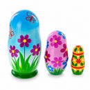 Set of 3 Bunnies and Easter Eggs Wooden Nesting Dolls 4.25 Inches