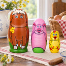 Set of 3 Cow, Pig and Chicken Wooden Nesting Dolls 4.25 Inches