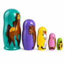 Set of 5 Horses Wooden Nesting Dolls 6 Inches