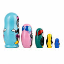 Set of 5 Penguins Wooden Nesting Dolls 6 Inches