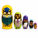 Set of 5 Owls Professors Wooden Nesting Dolls 6 Inches