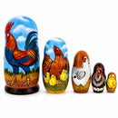 Rooster And Family Wooden Nesting Dolls