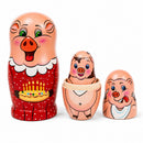 Set of 5 Pigs Celebration Wooden Nesting Dolls 6 Inches